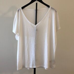 Gap Striped Semi Sheer Lightweight T-shirt Sz L Sleeveless V-Neck Cotton Blend